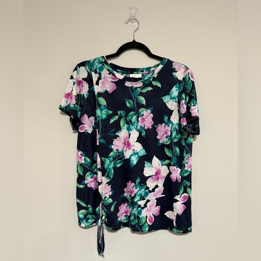 J. Jill Love Linen Navy Floral Print Women's Top Size Medium